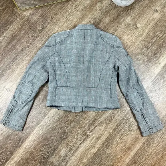 Vintage Polo Ralph Lauren Women's 100% Linen Blazer Jacket Moto Plaid - Picture 4 of 8